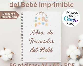 Libro de Recuerdos del Bebé Editable | Diario de Hitos Neutro | Álbum Digital PDF | Primer Año | Plantilla Canva
