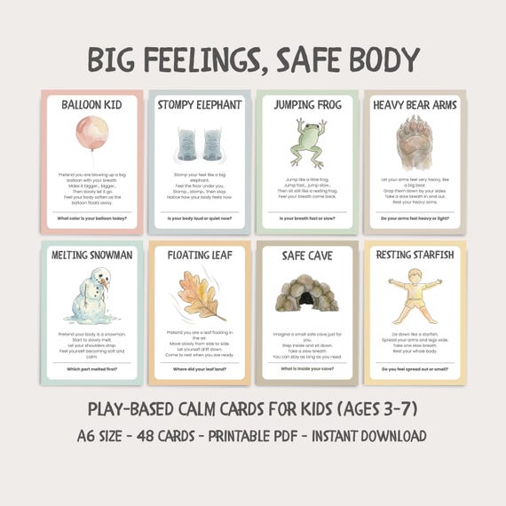 Big Feelings Safe Body Cards for Kids | Calm Down Cards | Emotional Regulation Play | Printable Calm Cards Ages 3–7