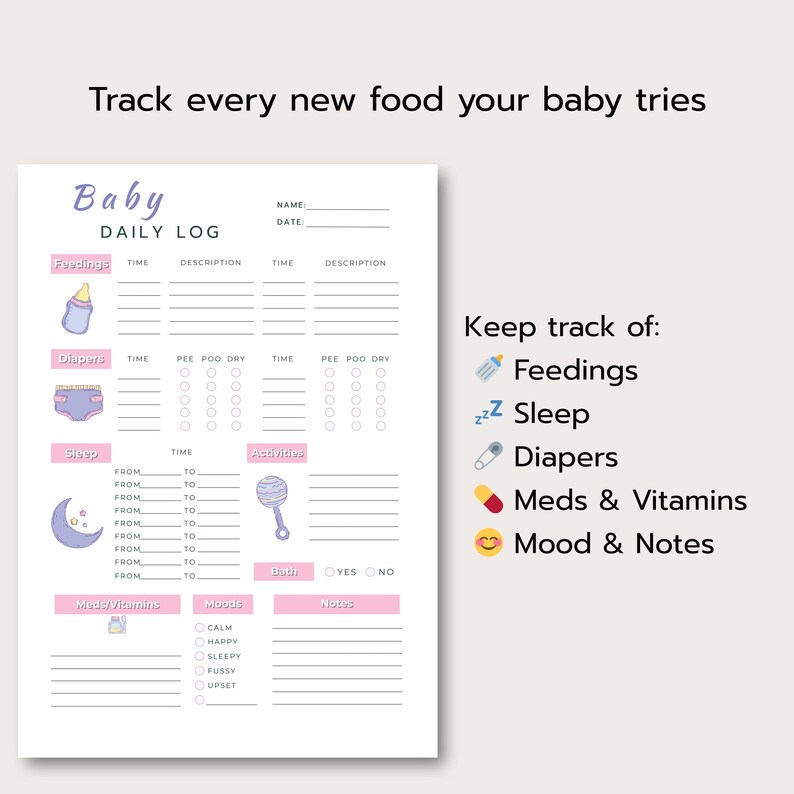 Baby Daily Log Printable | Newborn Daily Tracker | Feeding Sleep Diaper ...