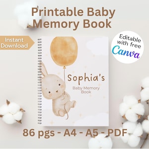 Editable Baby Memory Book Canva Template: Gender Neutral Milestone Journal (Digital Download A4/A5 Size)
