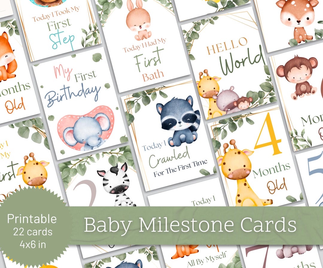 Baby Milestone Cards Gender Neutral Photo Props PDF Download 4x6 In Baby Milestone Cards Gender Neutral Photo Props PDF Download 4x6 In