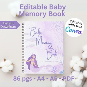 Editable Baby Memory Book Template | Printable Keepsake Journal for Milestones | Canva PDF Download for New Parents