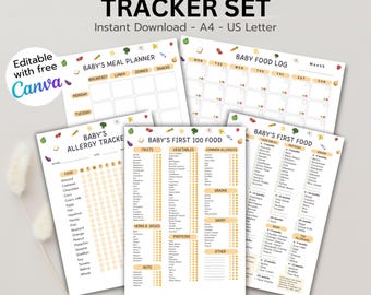 Baby First Foods Tracker Printable | Baby Weaning Chart, Allergy Food Log, Meal Planner, Monthly Food Calendar, Canva Editable