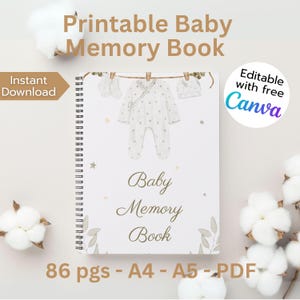 Editable Baby Memory Book Canva Template | Gender-Neutral Milestone Journal | Digital Download  | Keepsake Baby Journal for New Parents