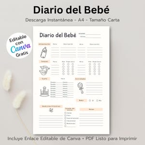 Diario del Bebé Imprimible / Baby Daily Log Español / Seguimiento de Alimentación, Sueño y Pañales / PDF A4 y US Letter