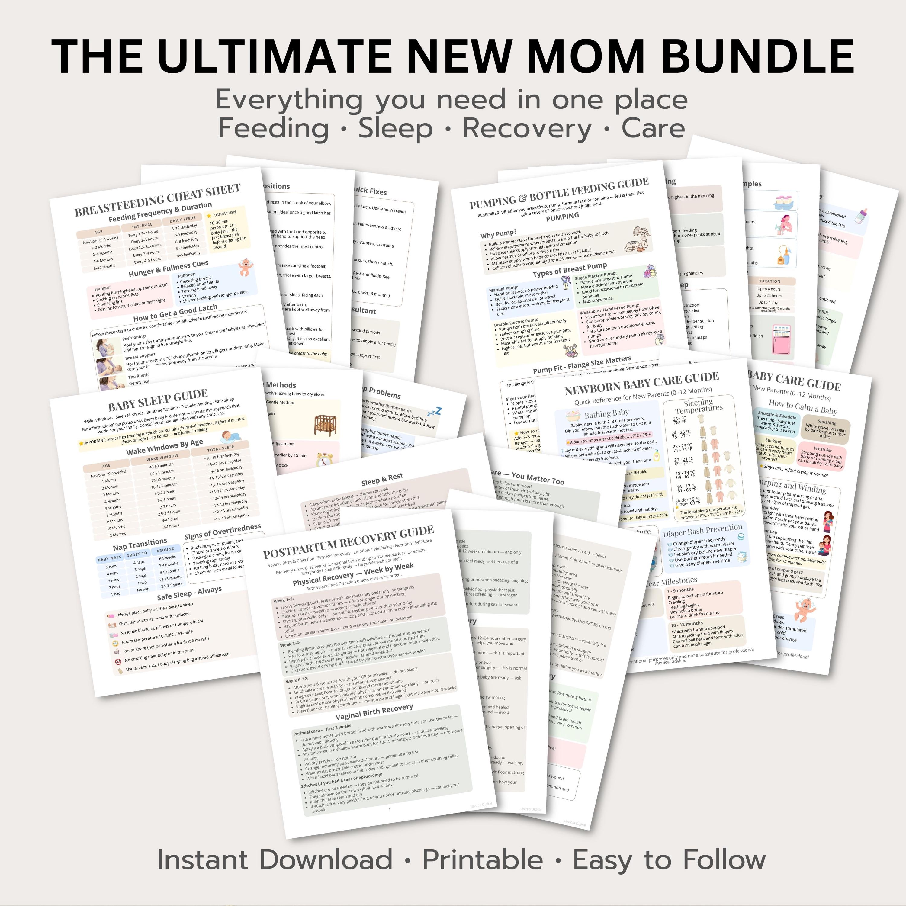 New Mom Survival Bundle Printable, Newborn Care Guide, Breastfeeding ...
