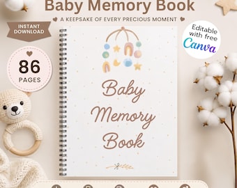Redigerbar babyminnesbok, klassisk neutral design, Canvasmall för första året