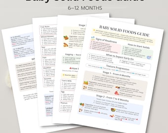 Baby Solid Foods Guide Printable PDF, Starting Solids Chart, Baby Feeding Guide 6-12 Months, Weaning Food Tracker