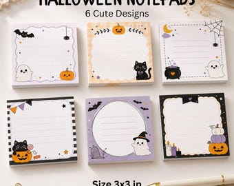 Printable Halloween Notepad Set, 3x3 Memo Pads, Cute Ghost Pumpkin Stationery, Instant Download