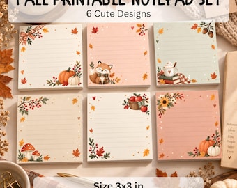 Fall Printable Notepad Set, Cute Autumn Notes, Instant Download
