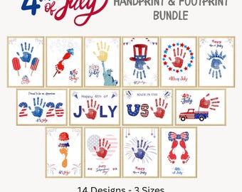 4th of July Handprint Footprint Craft Bundle, Independence Day Baby Keepsake, Patriotic Handprint Art, USA Printable Kids Activity