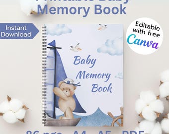 Editable Baby Memory Book | Milestone Journal | Digital Download | Baby First Year Keepsake & Canva Template | Baby Milestone