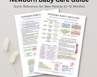 Newborn Baby Care Guide Printable, New Parent Cheat Sheet, 0-12 Month Baby Care Chart, Feeding Guide Wake Windows Milestones