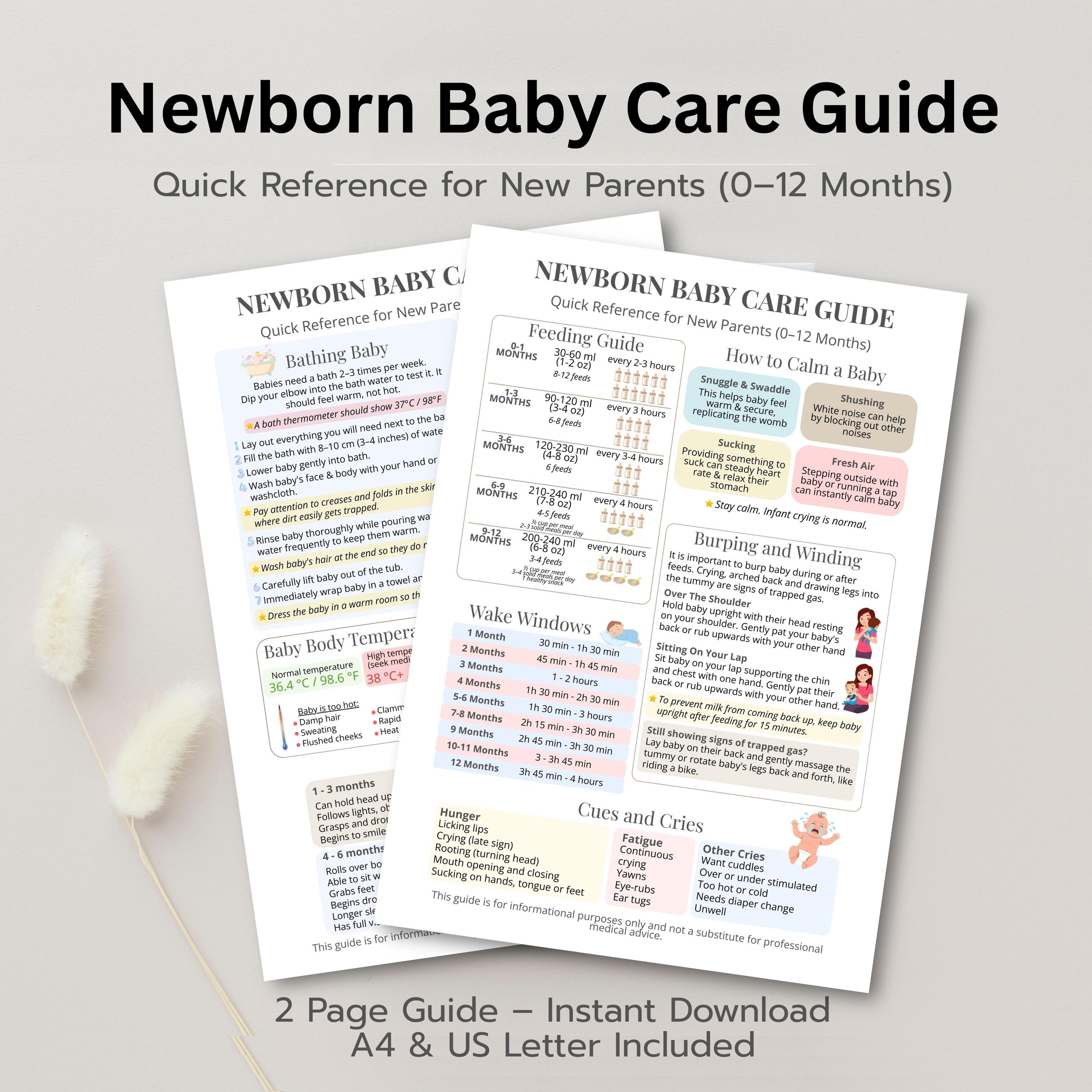 Newborn Baby Care Guide Printable, New Parent Cheat Sheet, 0-12 Month ...