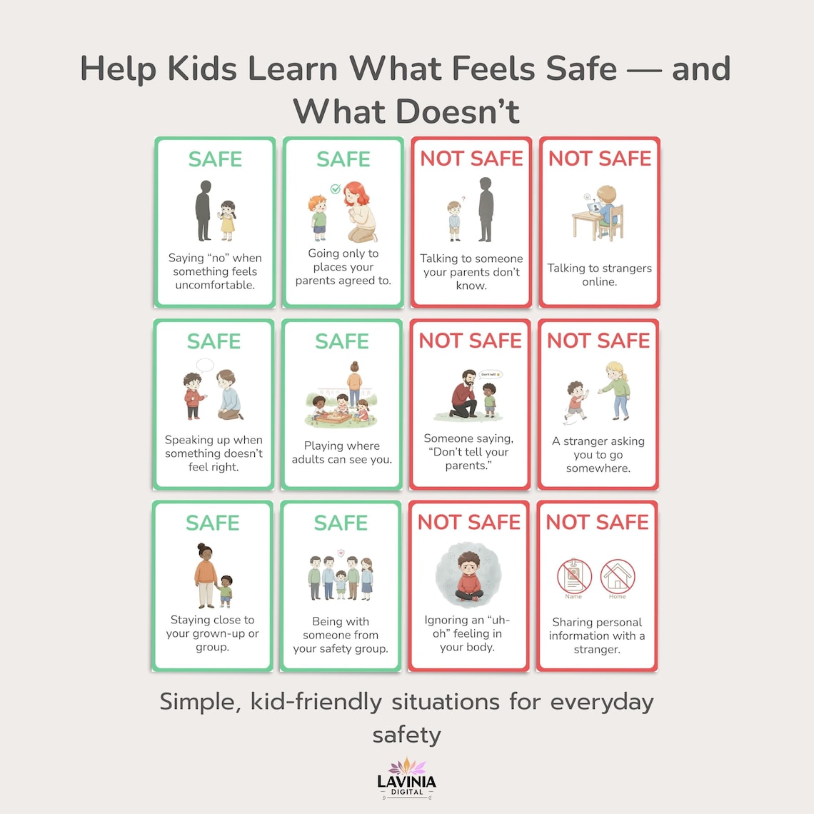 Safe Vs Not Safe Situations Cards for Kids | Body Safety - Big Feelings ...