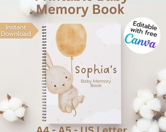 Editable Baby Memory Book Canva Template: Gender Neutral Milestone Journal (Digital Download A4/A5 Size)