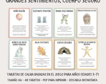 Tarjetas de Calma para Niños 3–7 | Grandes Sentimientos Cuerpo Seguro | Juego de Regulación Emocional | PDF Imprimible A6