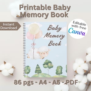 Bearbeitbares Baby Memory Buch | Canva Vorlage & Sofortiger Download | Gender Neutral Baby Journal | Meilenstein Sammelalbum zum Ausdrucken