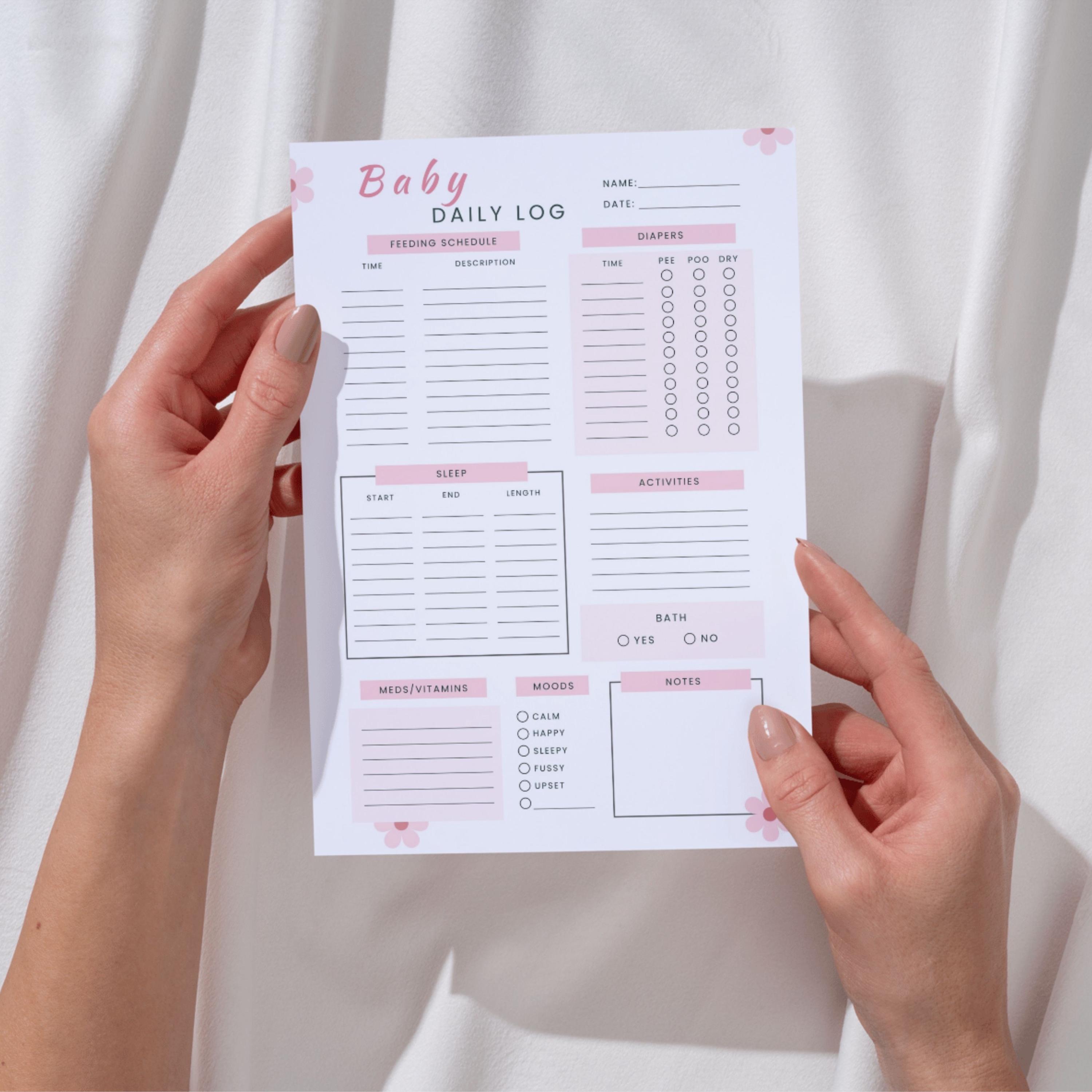 Baby Daily Log Printable | Pink Floral Newborn Tracker | One Page Baby ...
