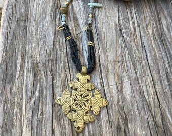 Coptic Pendant Necklace Rough Gemstones Jewelry