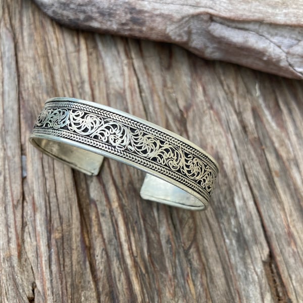 Filigree Cuff Bangle Bracelet Tibetan Style Boho Chic Jewelry