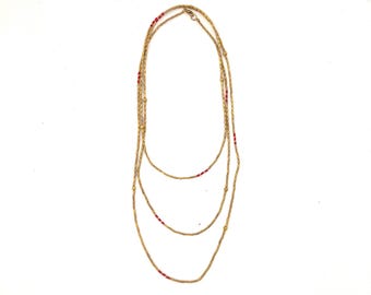 Brass Coral Beaded Long Necklace Ethnic Nepalese Style Jewelry