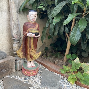 Temple Monk Statue Buddhist Wood Sculpture