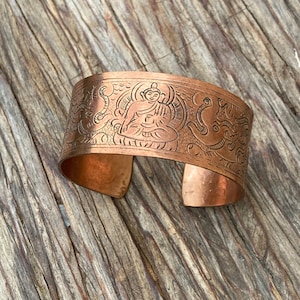 Copper Cuff Bracelet Buddhist Design Boho Chic Jewelry