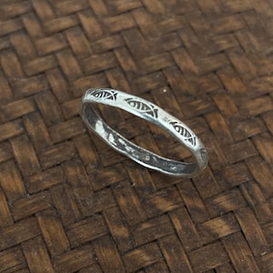 Stamped Fish Pattern Silver Ring Band Minimalist Jewelry