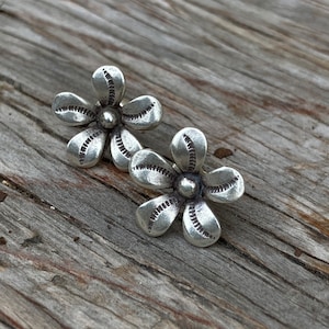 Flower Silver Stud Earrings Karen Tribe Style