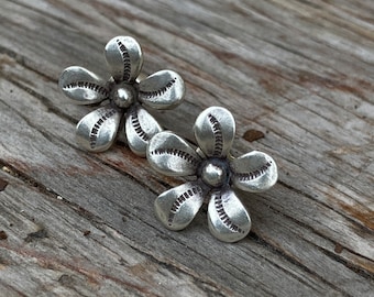 Flower Silver Stud Earrings Karen Tribe Style