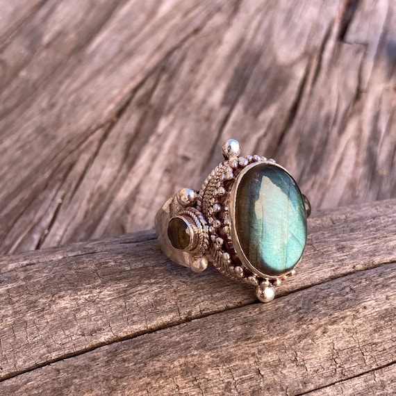 Labradorite Sterling Silver Ring Statement Jewelry - image 2