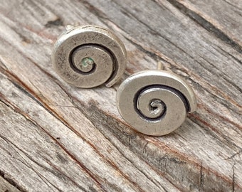 Spiral Silver Stud Earrings Hill Tribe Style Jewelry