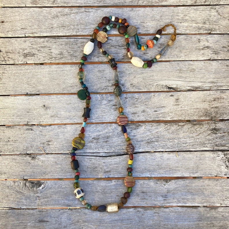 Trade Glass Beads Long Necklace Handmade Ethnic Jewelry