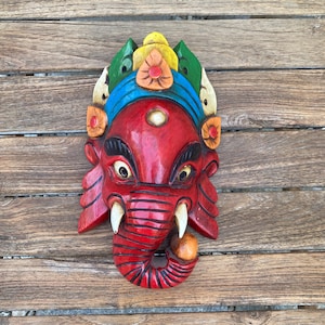 Ganesh Deity Wooden Mask Home Decor Sculpture Wall Hanging