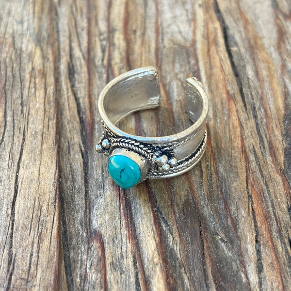 Teardrop Turquoise Brass Ring Adjustable Jewelry Gift Idea