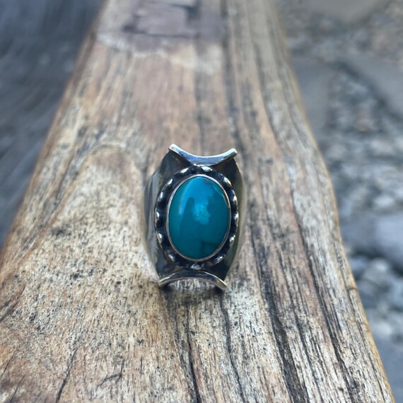 Natural Turquoise Silver Ring Statement Jewelry - image 3