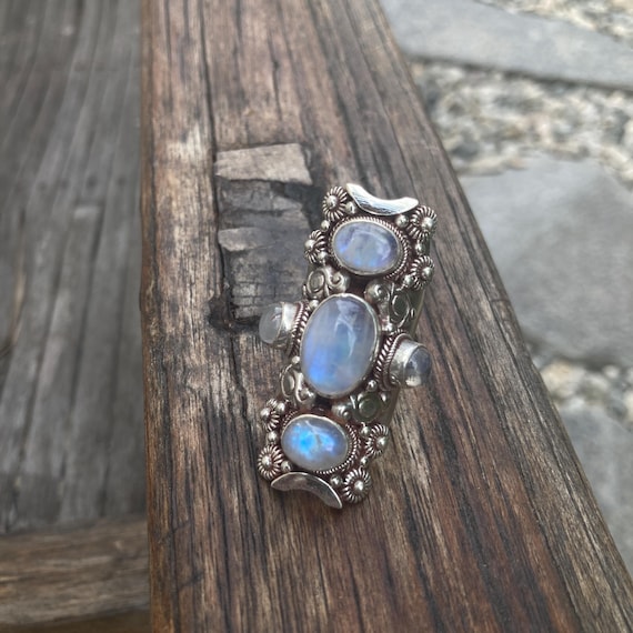 Moonstone Three Stone Ring Sterling Silver Birthstone Jewelry SZ 6 1/2