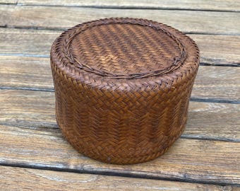 Vintage Woven Rice Bamboo Basket Container Home Decor