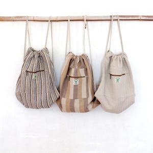 Sac à dos avec cordon de serrage en coton chanvre tissé à la main