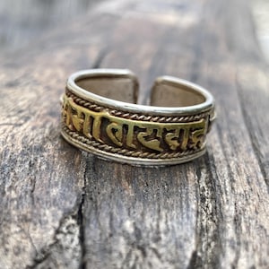 Om Prayer Silver Ring Band Mani Padme Hum Mantra Boho Jewelry