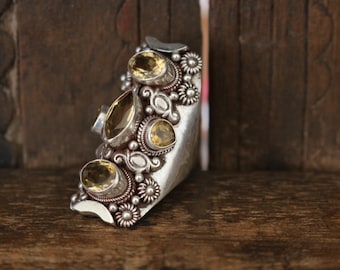 Citrine Saddle Silver Ring: Tibetan Style Jewelry