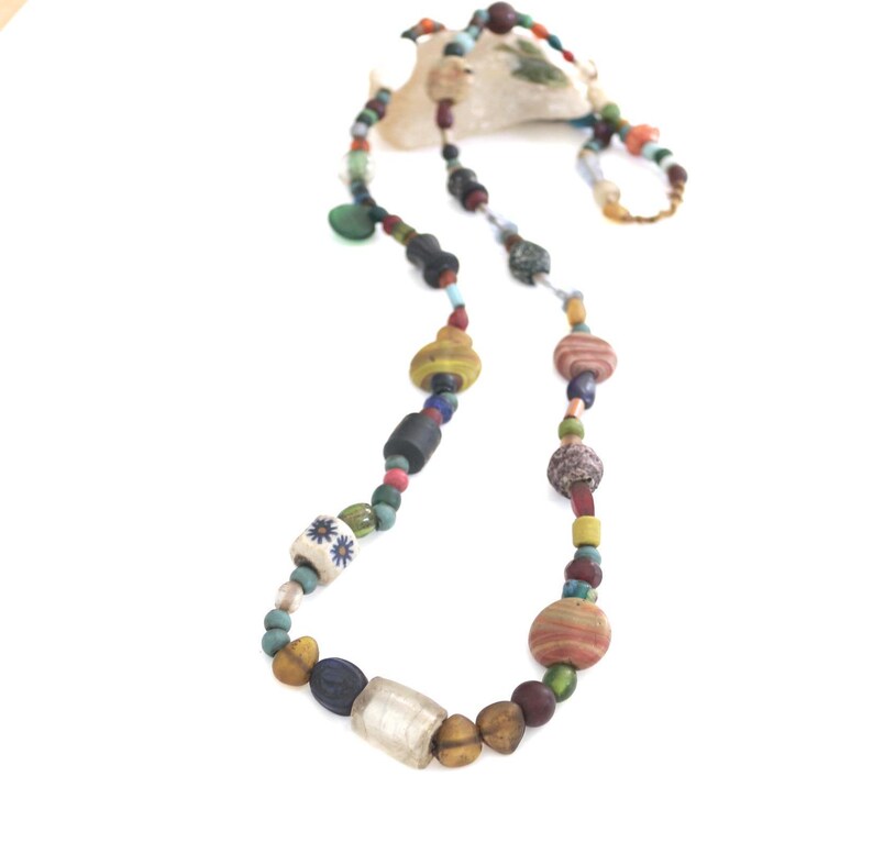 Vintage Glass Beads Long Necklace Ethnic Jewelry