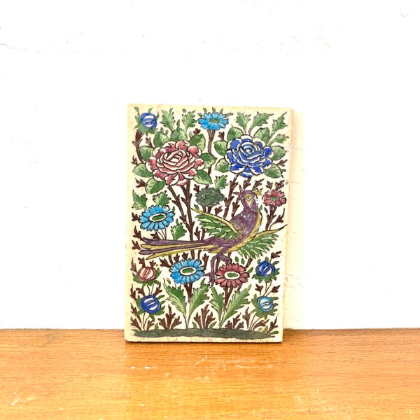 Hand Painted Tile Glazed LoveBird Flower Persian Decorative Vintage Ceramic Home Decor