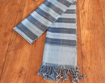 Hand Woven Cotton Scarf Indigo Dye Design Accessories