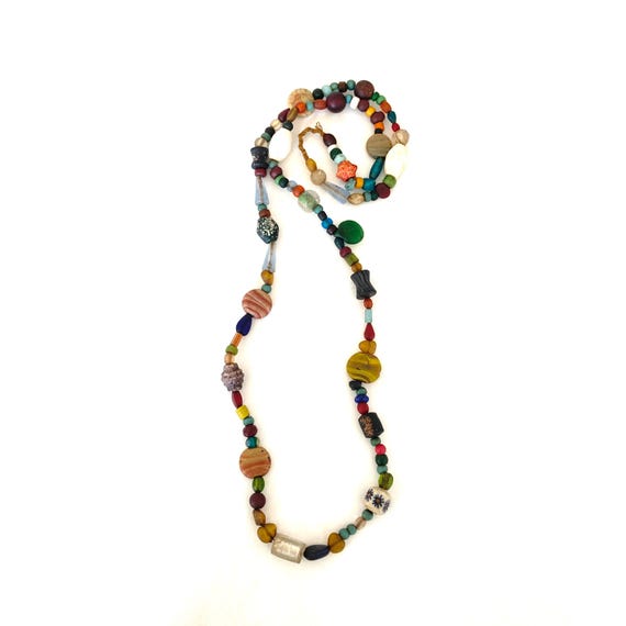 Vintage Glass Beads Long Necklace: Multi color Jewelry