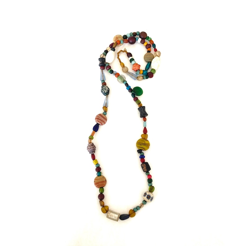 Vintage Glass Beads Long Necklace: Multi color Jewelry