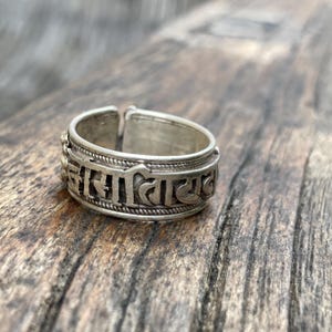 Om Prayer Silver Ring Band Mani Padme Hum Mantra Boho Jewelry