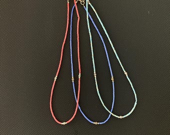 Turquoise/Lapis/Coral Beaded Necklace: Simple Ethnic Nepalese Style Jewelry