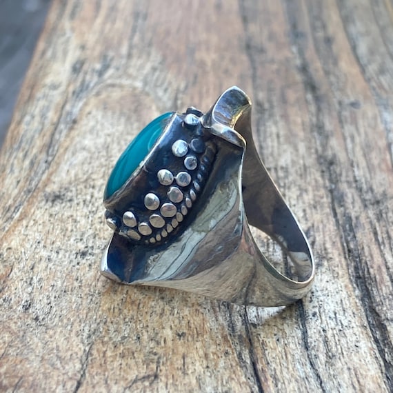 Natural Turquoise Silver Ring Statement Jewelry - image 2